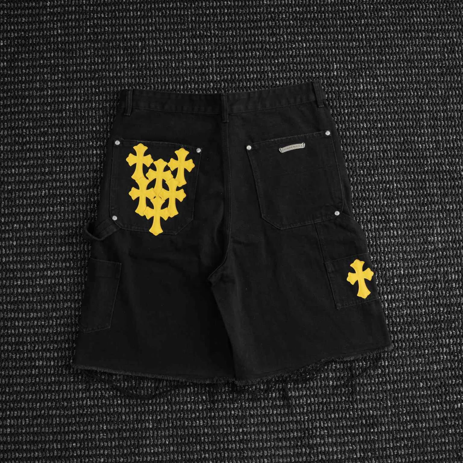 Authentic Chrome Hearts Chrome Hearts Yellow Cross Denim Shorts â€“ front view