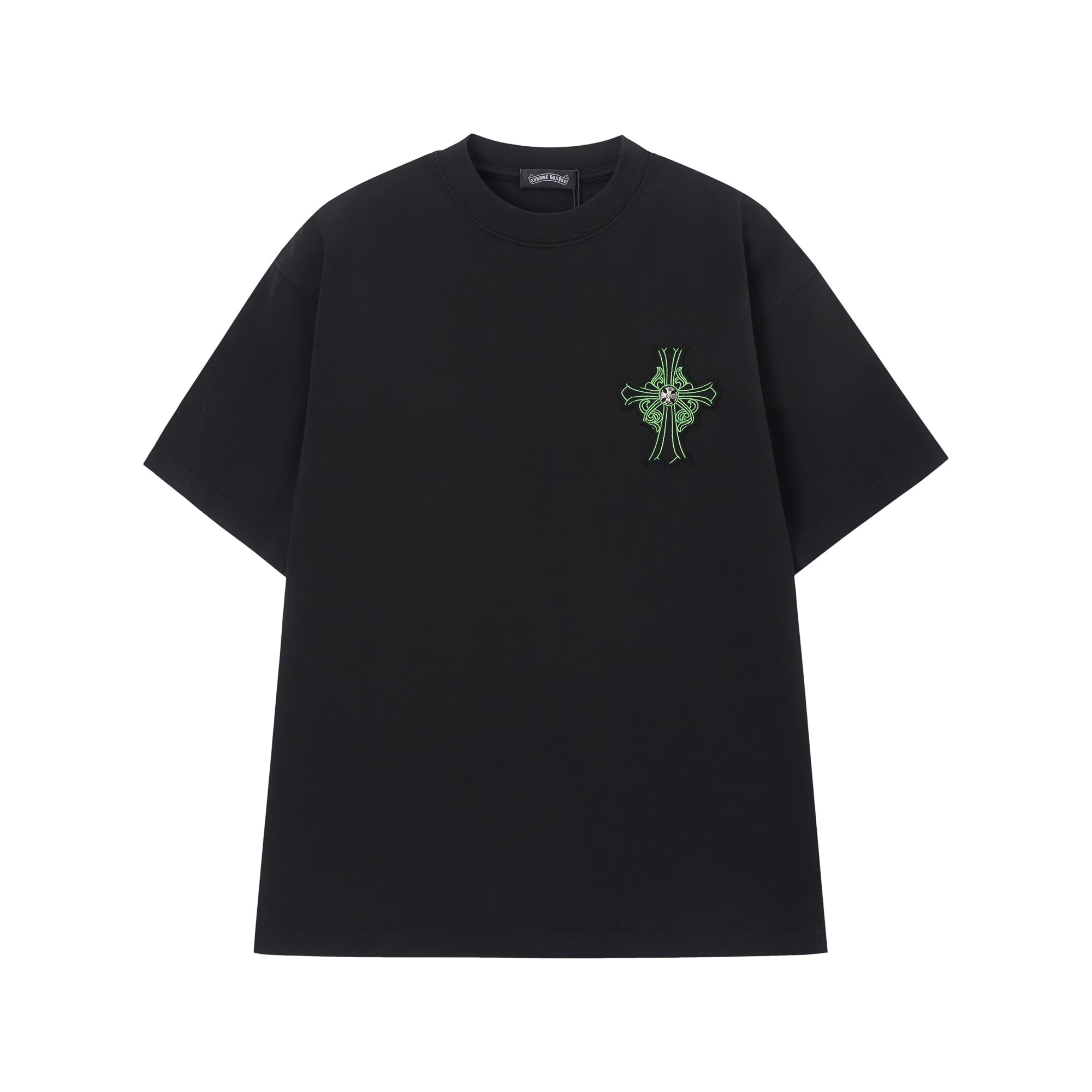 Authentic Chrome Hearts Chrome Hearts Black Green Cross Embroidered T-Shirt â€“ front view