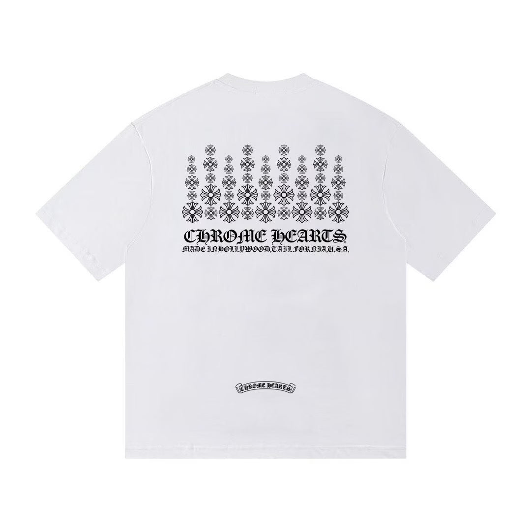 Authentic Chrome Hearts Chrome Hearts Floral Cross Grid Tee (White) â€“ front view