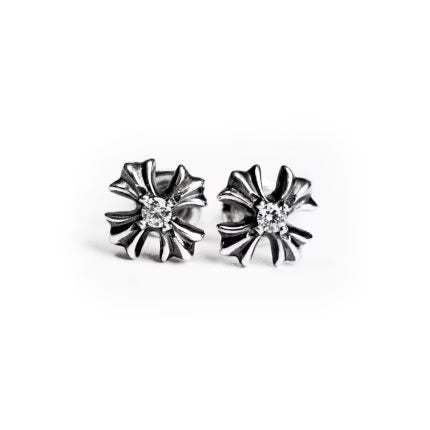 Authentic Chrome Hearts CH Plus Stud Earrings With Diamonds â€“ front view