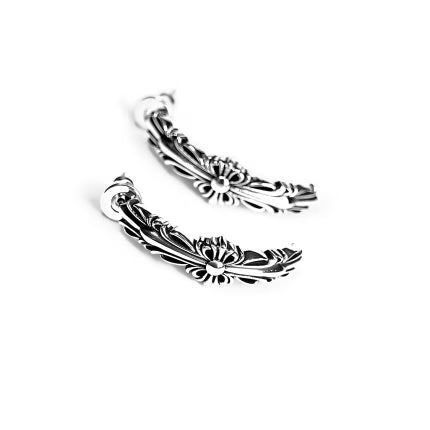 Authentic Chrome Hearts Double Floral Cross Hoop Earring â€“ front view
