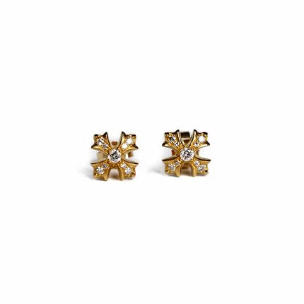 Authentic Chrome Hearts 22K Gold CH Plus Stud Earrings With Diamonds â€“ front view