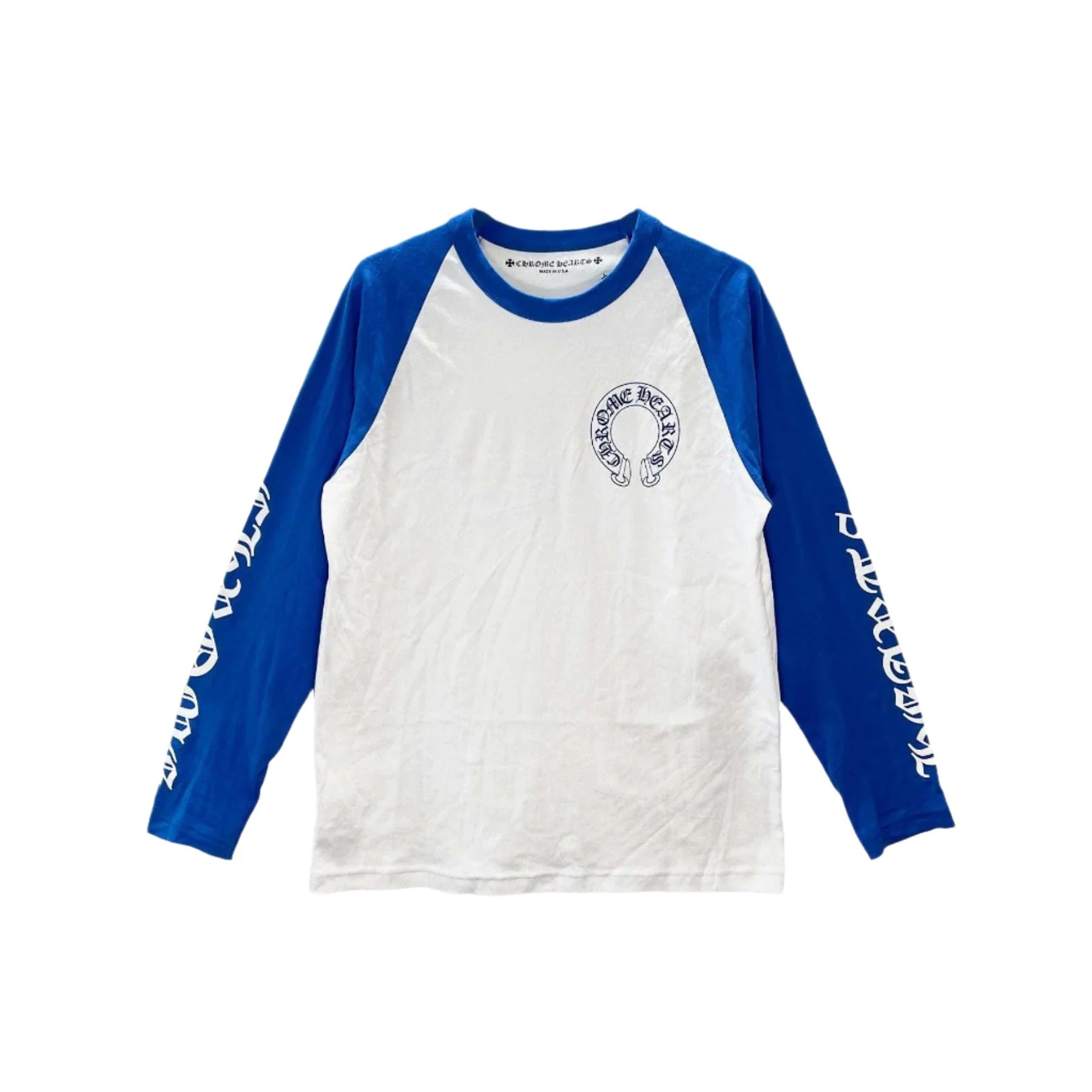 Authentic Chrome Hearts Blue And White Chrome Heart Shirt – shirt detail close-up