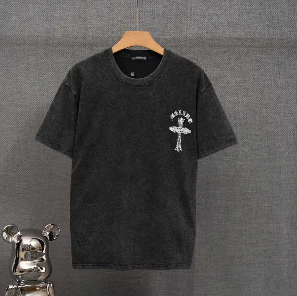 Authentic Chrome Hearts Chrome Hearts Cemetery Cross Logo Tee (Washed Black) â€“ front view