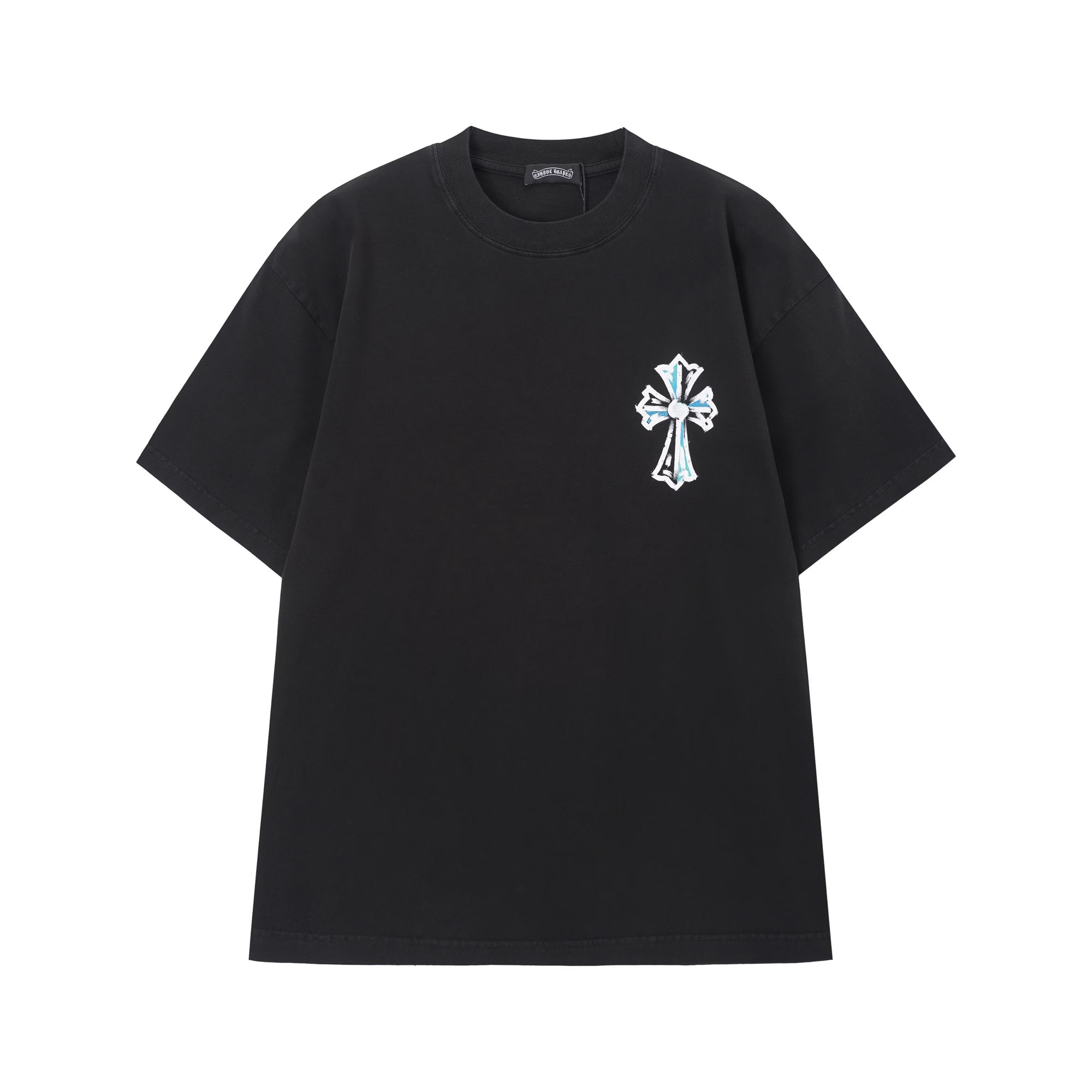 Authentic Chrome Hearts Chrome Hearts Blue Triple Cross Graffiti T-Shirt Black â€“ front view