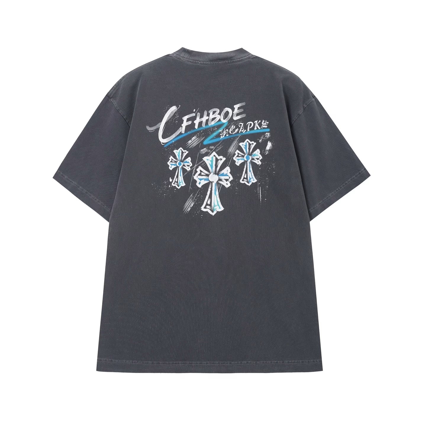 Authentic Chrome Hearts Chrome Hearts Blue Triple Cross Graffiti T-Shirt â€“ front view