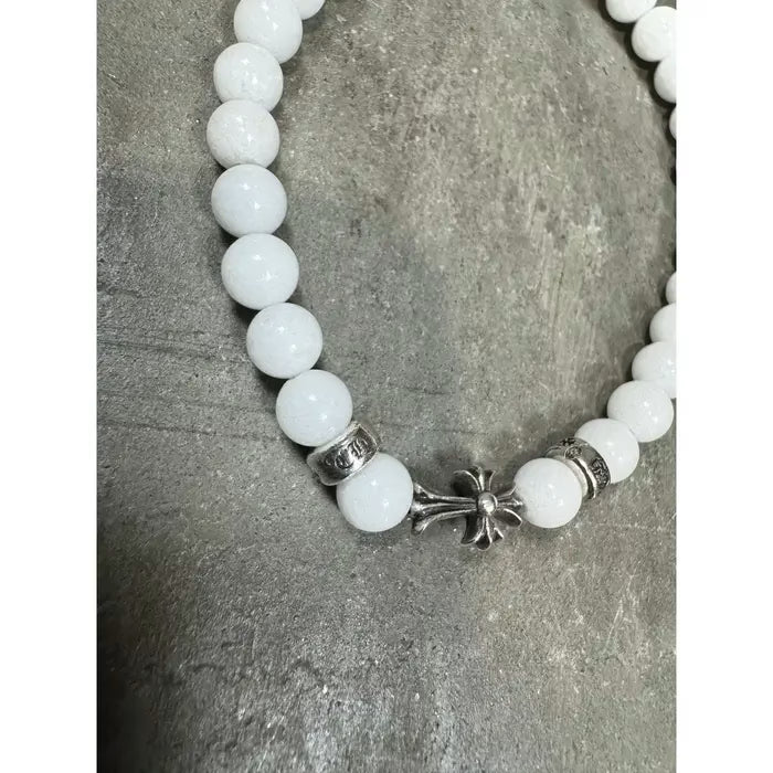 Authentic Chrome Hearts Chrome Hearts Cemetery White Beaded Bracelet â€“ front view