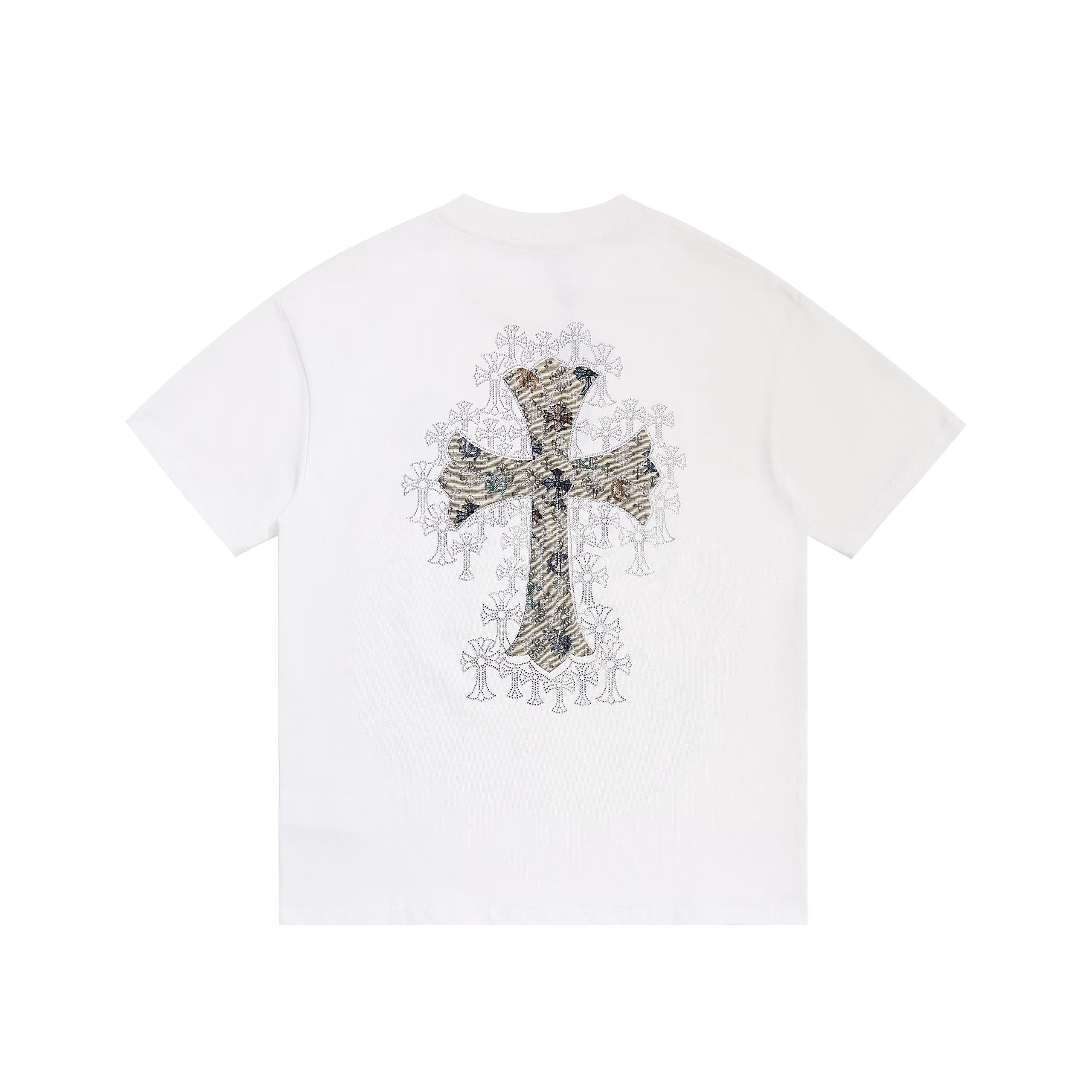 Authentic Chrome Hearts Chrome Hearts White Mosaic Cemetery Cross Tee â€“ front view