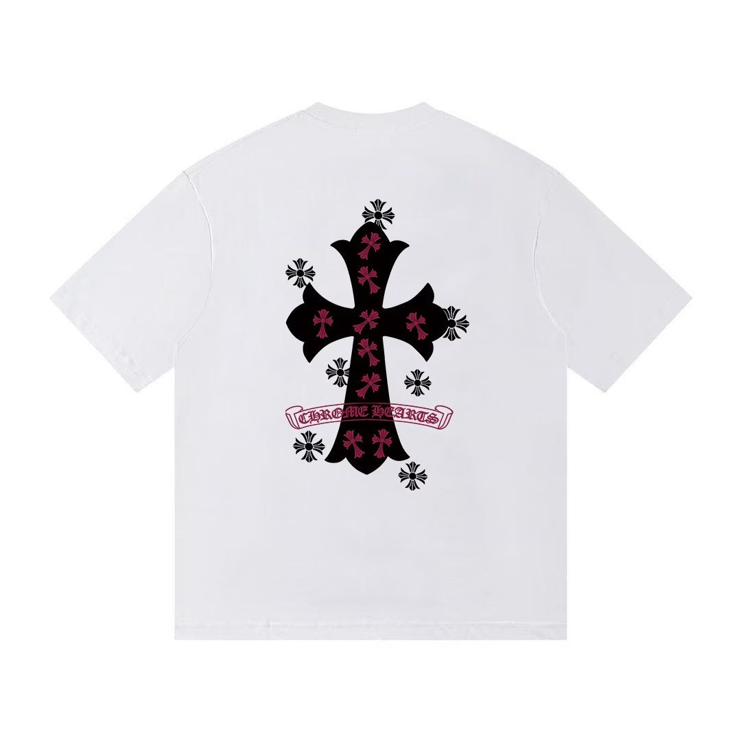 Authentic Chrome Hearts Chrome Hearts Pink Cross T-Shirt – White â€“ front view