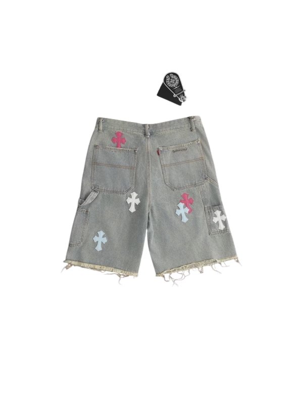 Authentic Chrome Hearts Chrome Hearts Multi Cross Patch Denim Shorts â€“ front view