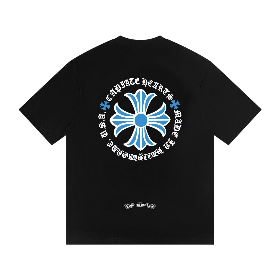 Authentic Chrome Hearts Chrome Hearts Blue Cross Logo Black T-Shirt â€“ front view
