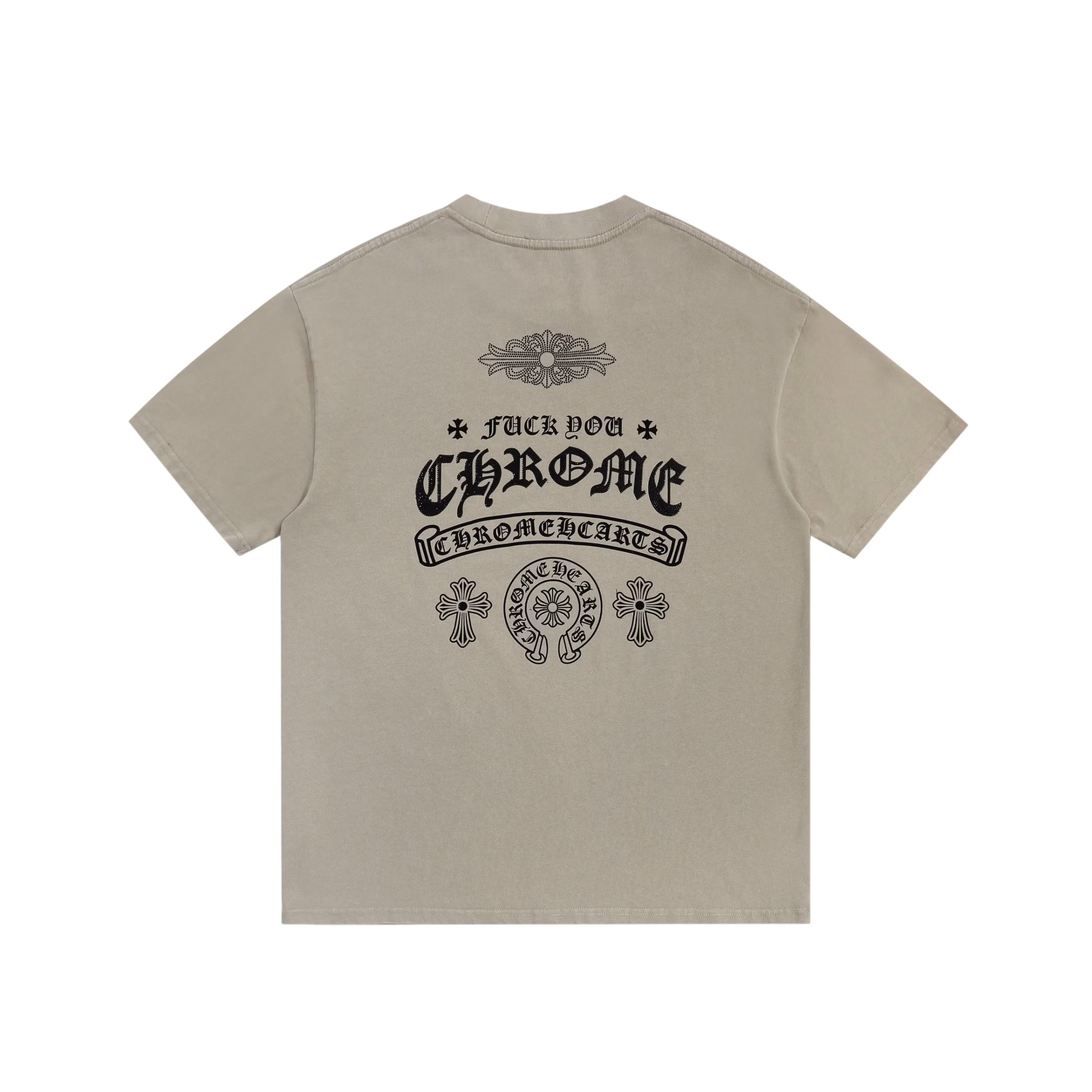 Authentic Chrome Hearts Chrome Hearts Fuck You Beige Horseshoe Logo Tee â€“ front view