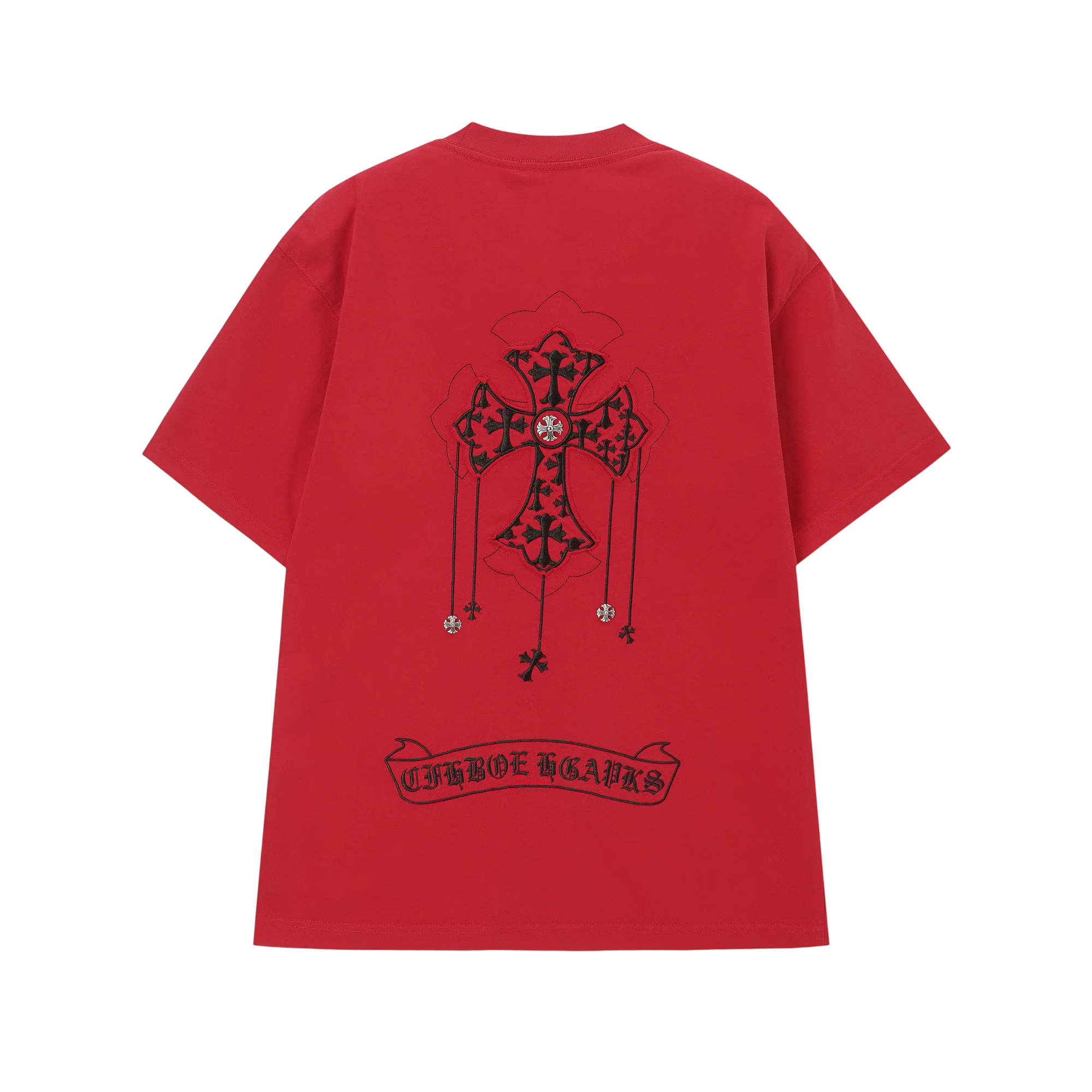 Authentic Chrome Hearts Chrome Hearts Red Gothic Cross Patch T-Shirt â€“ front view