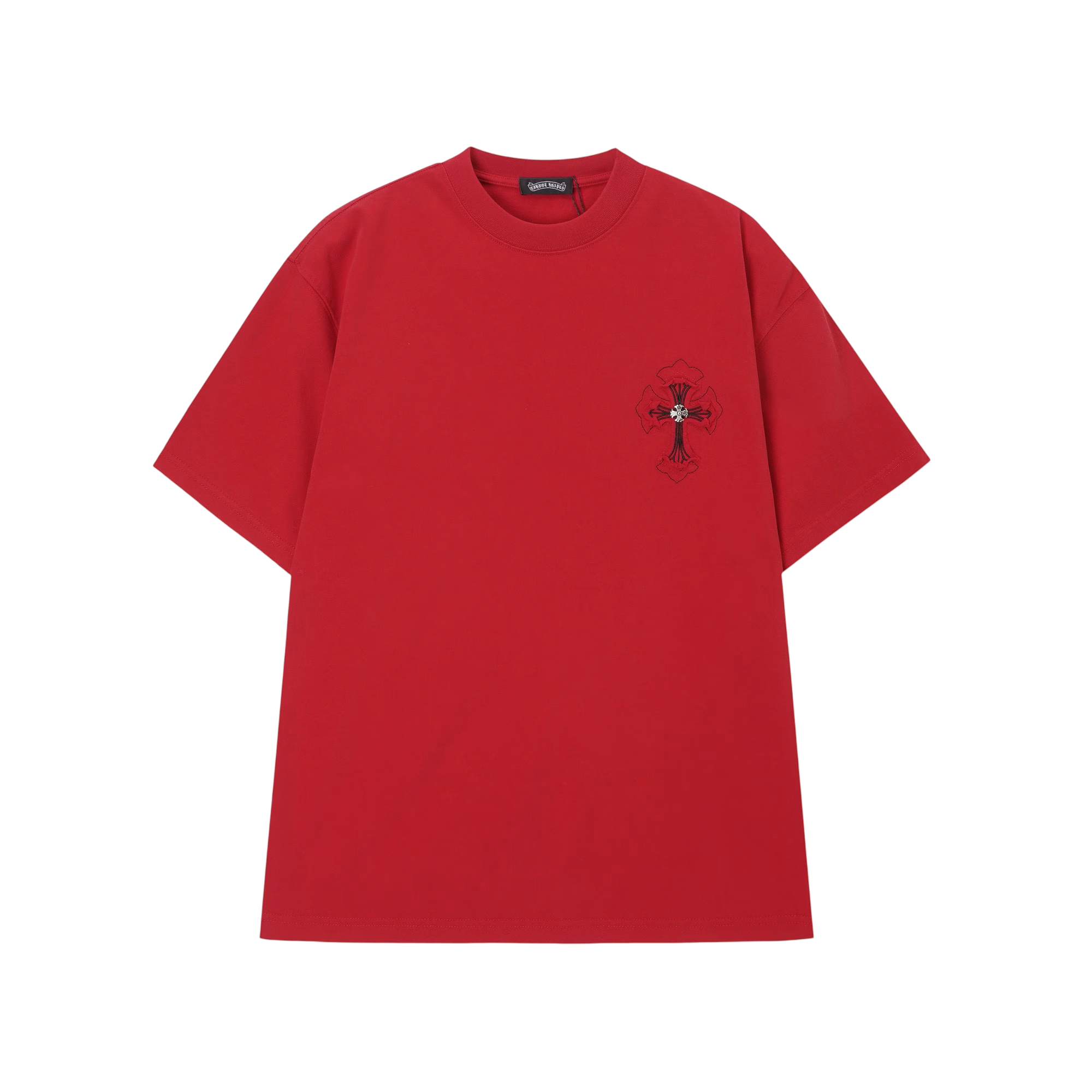 Authentic Chrome Hearts Chrome Hearts Red Gothic Cross Patch T-Shirt â€“ front view