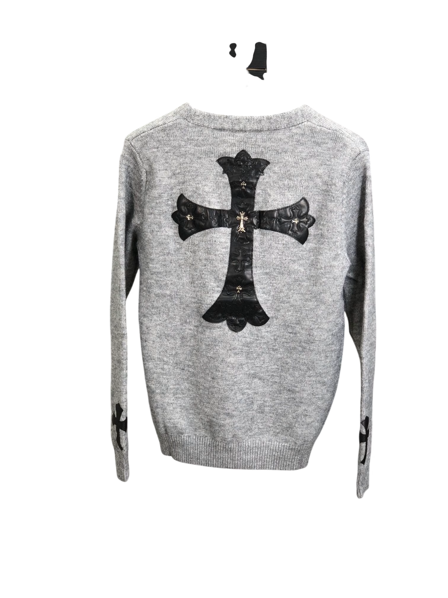 Authentic Chrome Hearts Chrome Hearts Leather Cross Patch Cardigan â€“ front view