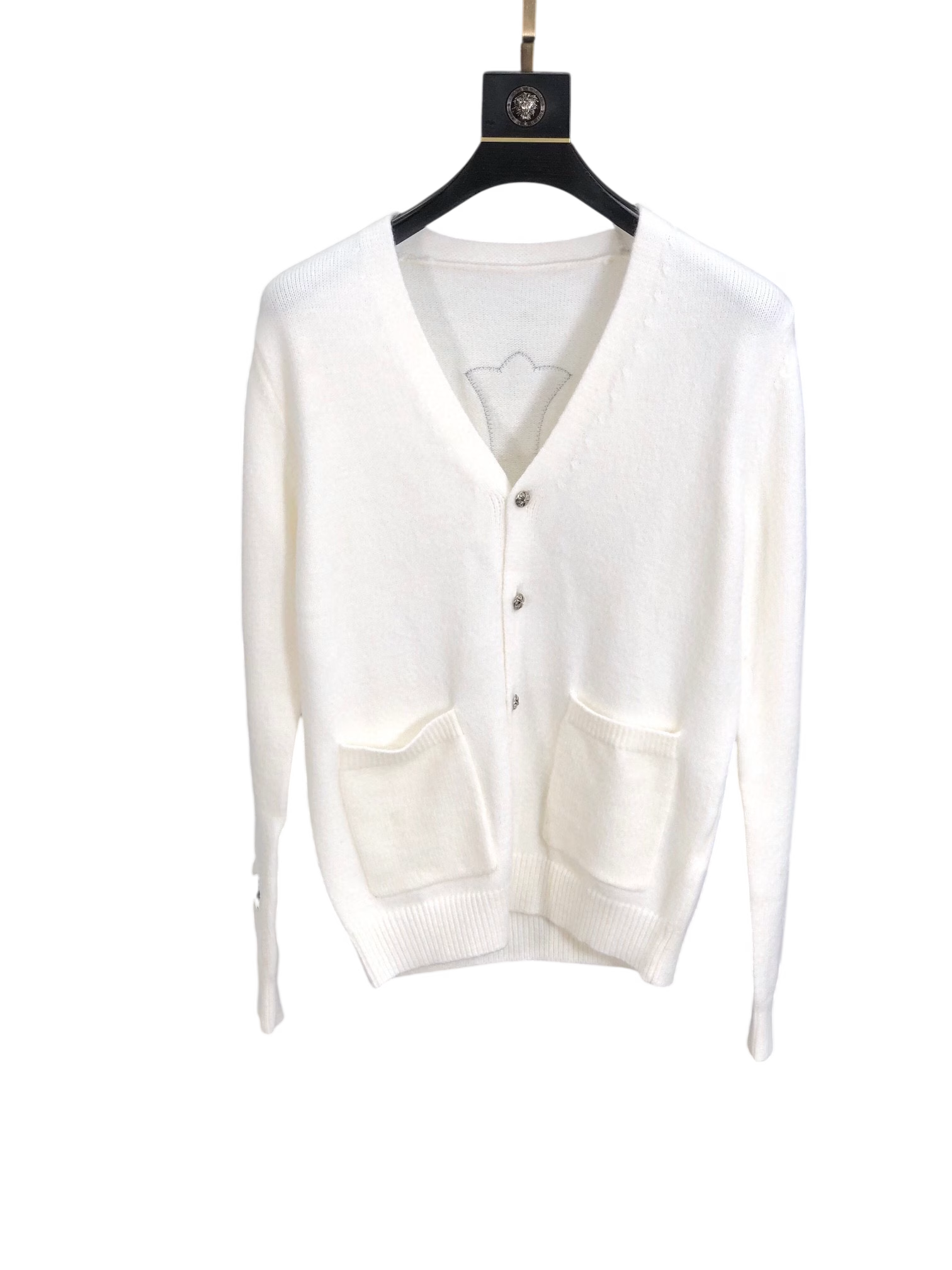 Authentic Chrome Hearts Chrome Hearts Leather Cross Motif Knit Cardigan â€“ front view