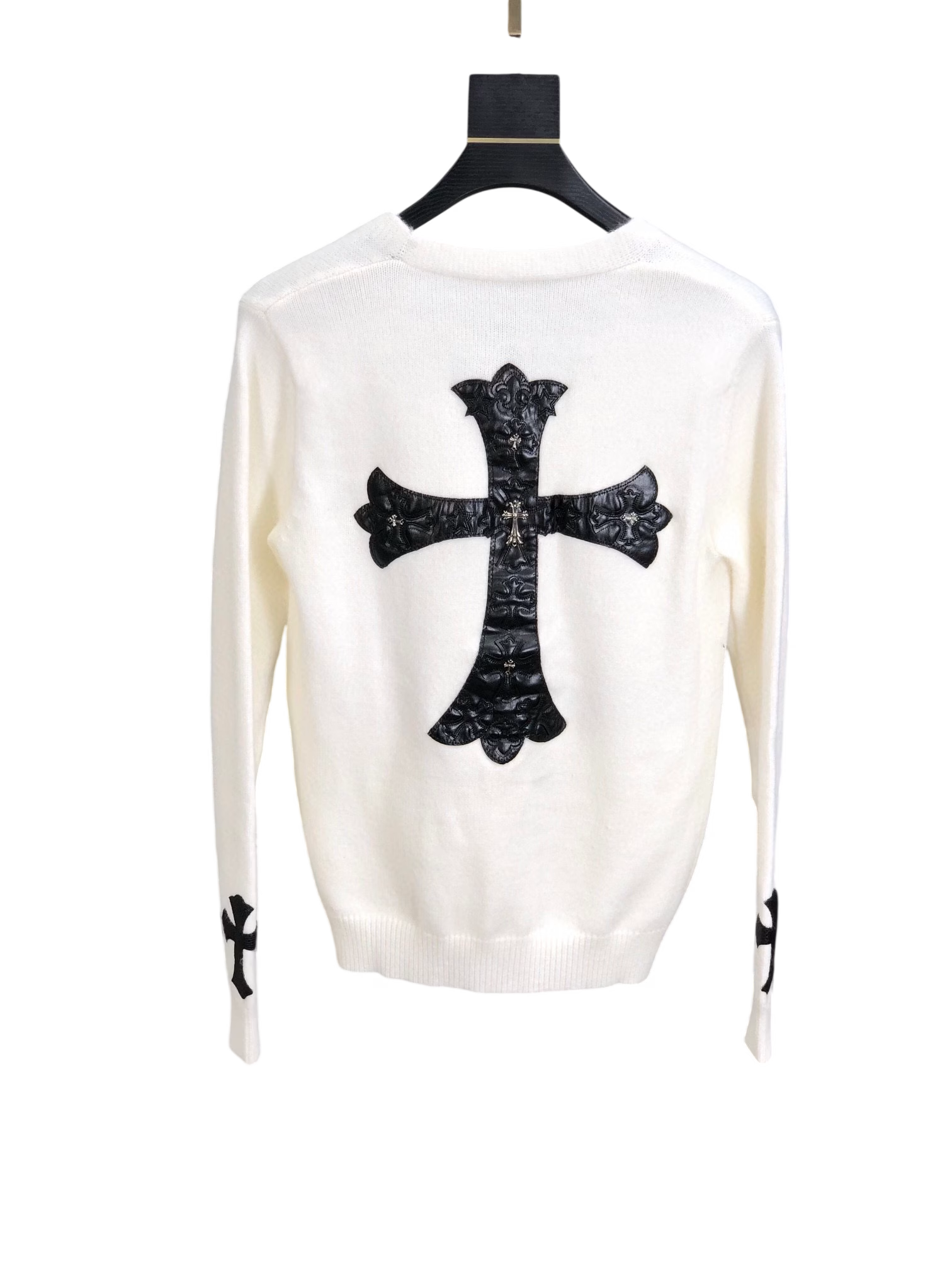 Authentic Chrome Hearts Chrome Hearts Leather Cross Motif Knit Cardigan â€“ front view