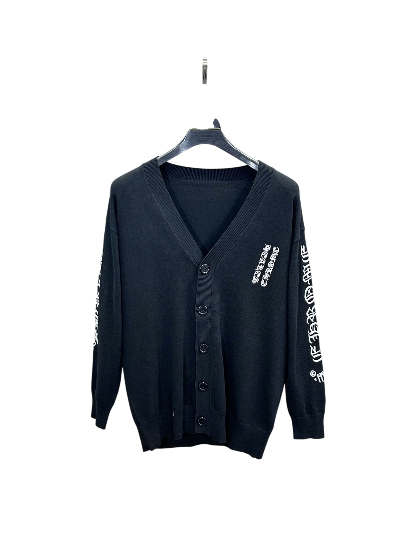 Authentic Chrome Hearts Chrome Hearts Gothic Script Sleeve Knit Cardigan â€“ front view