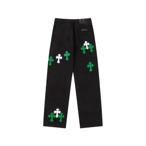 Authentic Chrome Hearts Chrome Hearts Cross Green & White Patch Jeans â€“ front view