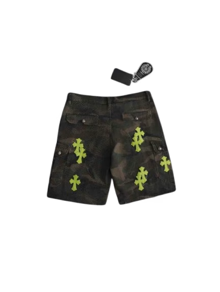 Authentic Chrome Hearts Chrome Hearts Camo Neon Cross Cargo Shorts â€“ front view