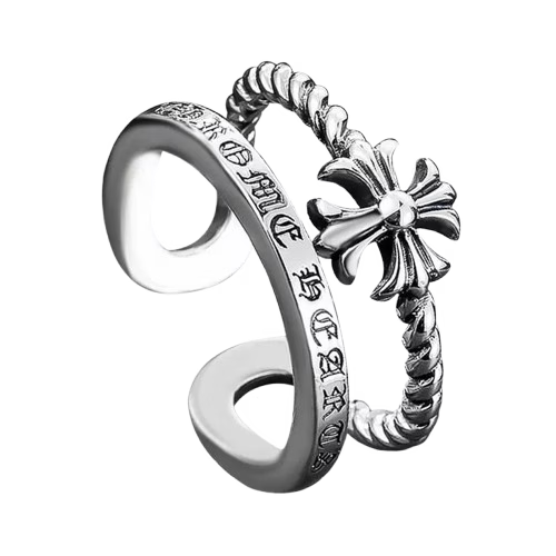 Authentic Chrome Hearts Chrome Hearts Double Wrap Cross Ring â€“ front view
