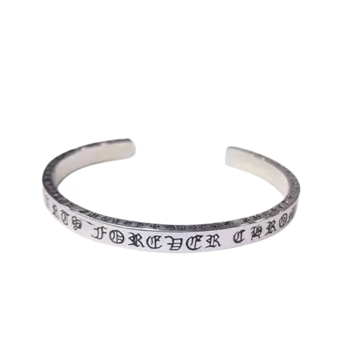 Authentic Chrome Hearts Chrome Hearts Forever Engraved Open Cuff Bracelet â€“ front view