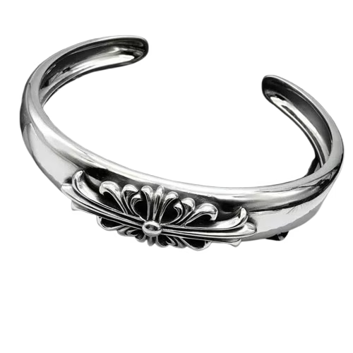 Authentic Chrome Hearts Chrome Hearts Floral Cross Open Cuff Bracelet â€“ front view