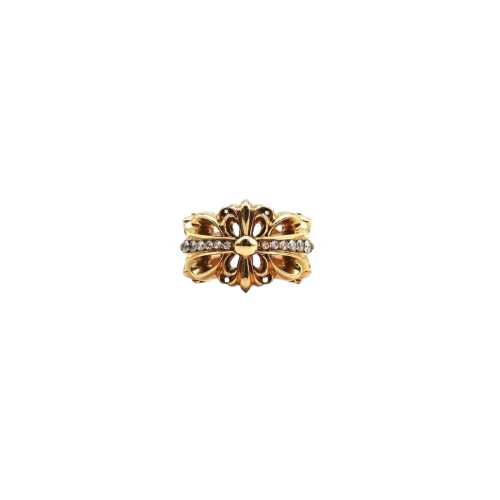 Authentic Chrome Hearts Chrome Hearts Gold Diamond Cross Ring â€“ front view