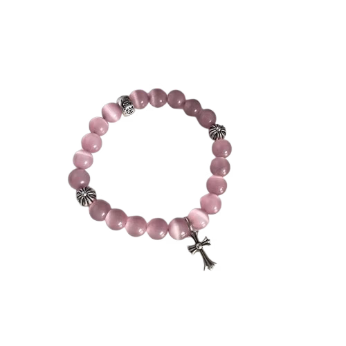 Authentic Chrome Hearts Chrome Hearts Pink Cat Eye Cross Bead Bracelet â€“ front view