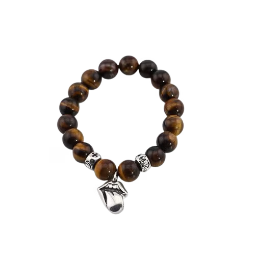 Authentic Chrome Hearts Chrome Hearts Tiger Eye Bead Tongue Charm Bracelet â€“ front view