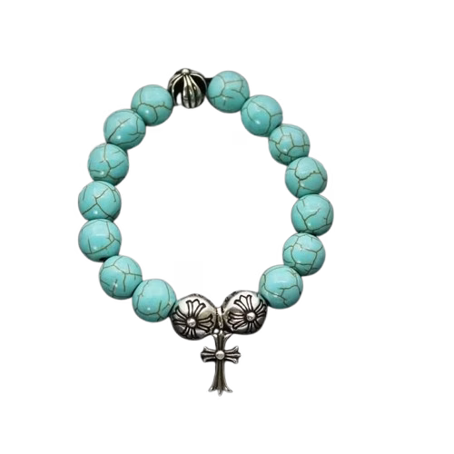Authentic Chrome Hearts Chrome Hearts Turquoise Bead Cross Charm Bracelet â€“ front view