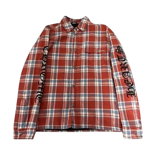 Authentic Chrome Hearts Chrome Hearts Red Lined plaid checkered flannel shirt â€“ front view