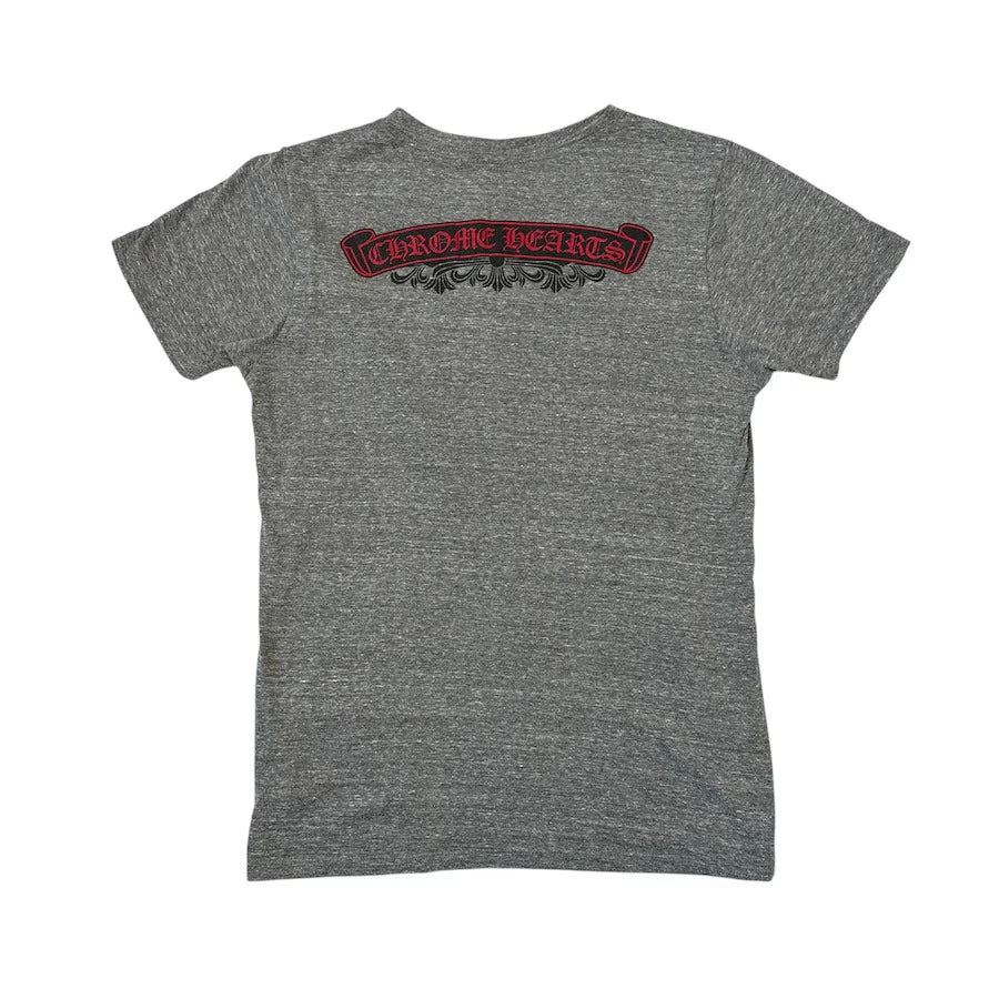 Authentic Chrome Hearts Chrome Hearts V-Neck Back Print Grey/Red Shirt â€“ front view