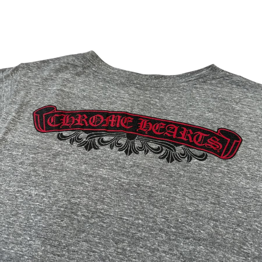 Authentic Chrome Hearts Chrome Hearts V-Neck Back Print Grey/Red Shirt â€“ front view