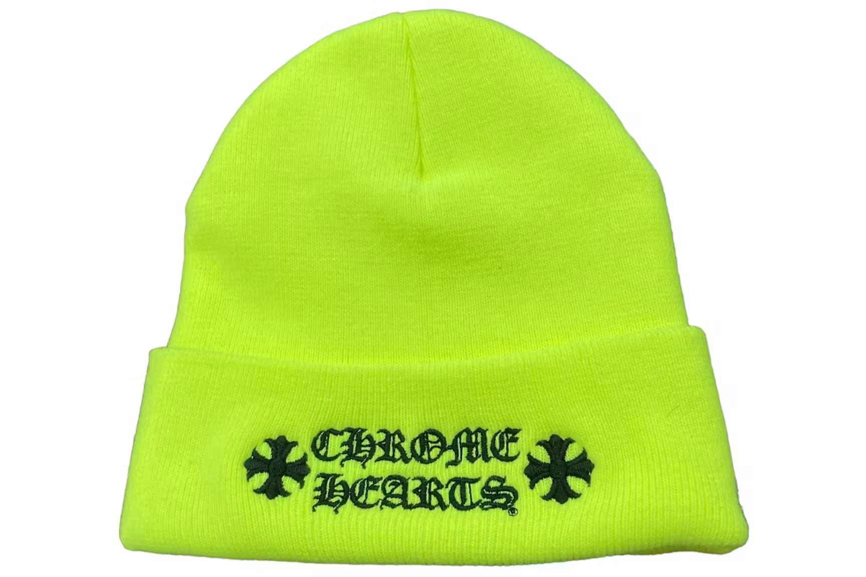Authentic Chrome Hearts Chrome Hearts Logo Beanie Neon Yellow â€“ front view