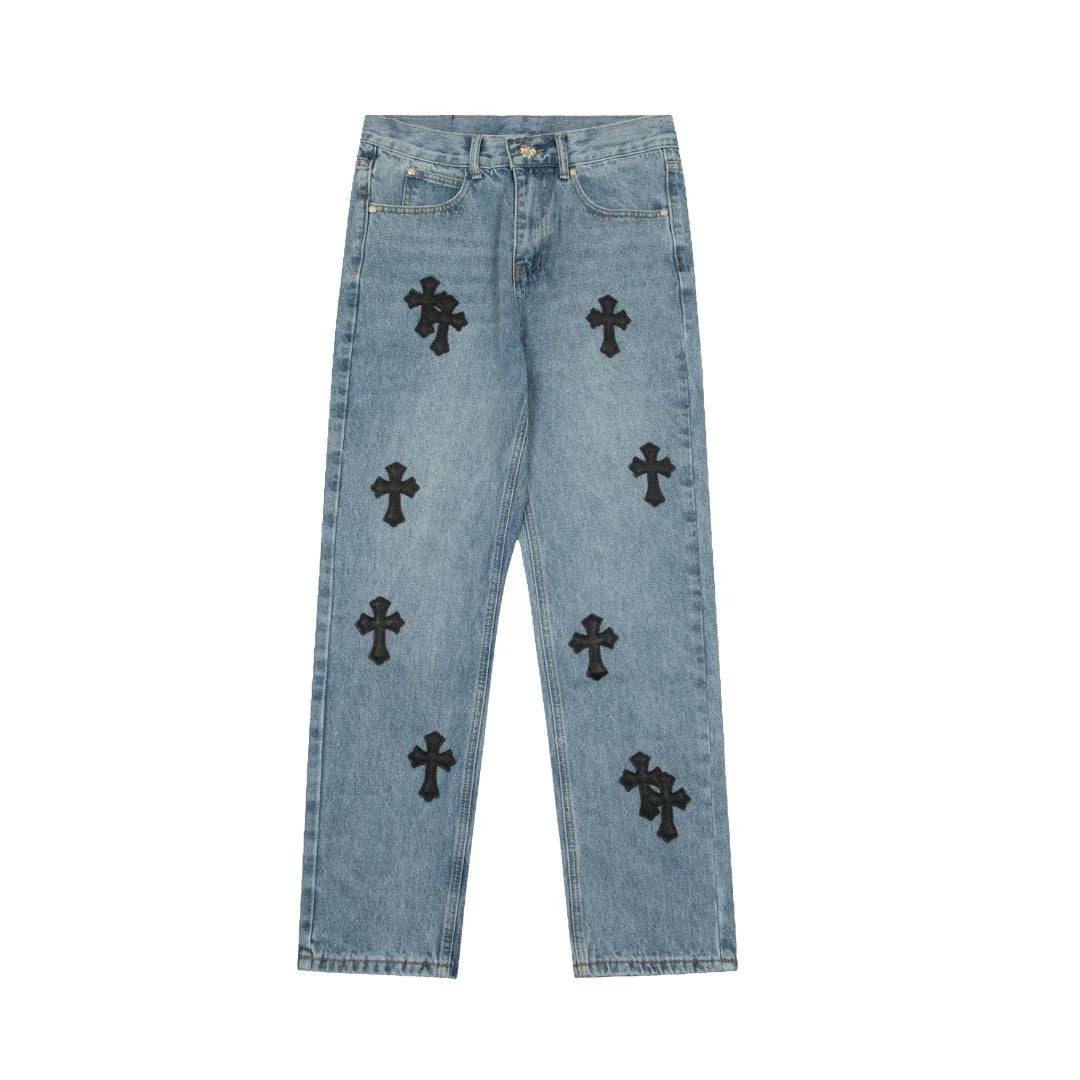 Authentic Chrome Hearts Chrome Hearts Flairny Cemetery Cloth Denim Pants â€“ front view